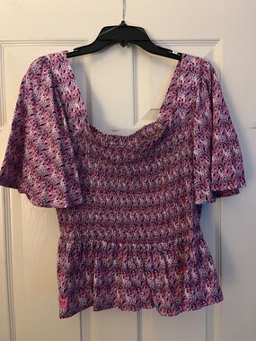 Simply Southern Purple Paisley Smocked Peplum Top